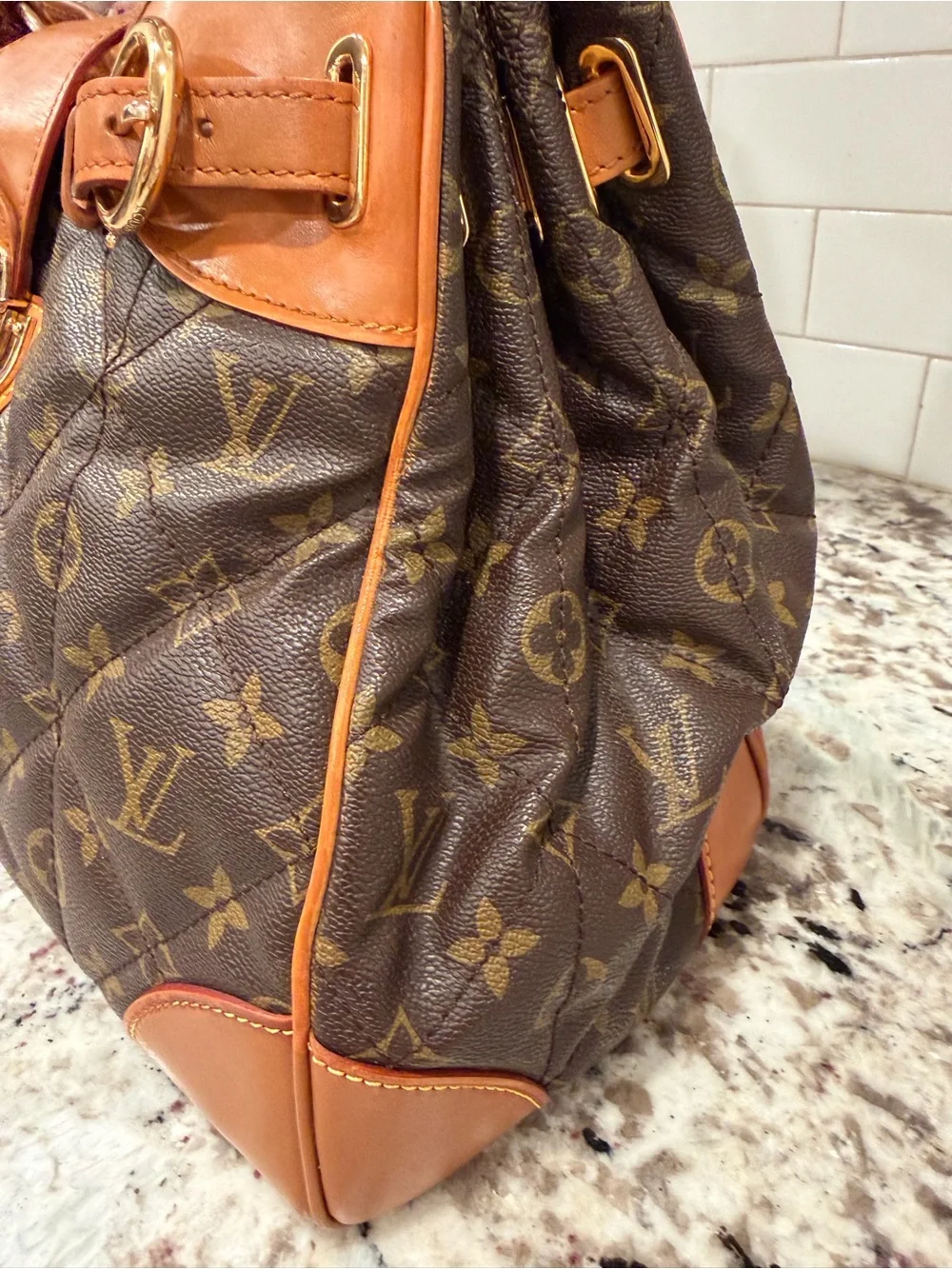 Louis Vuitton Monogram Quilted Satchel with Tan Trim
